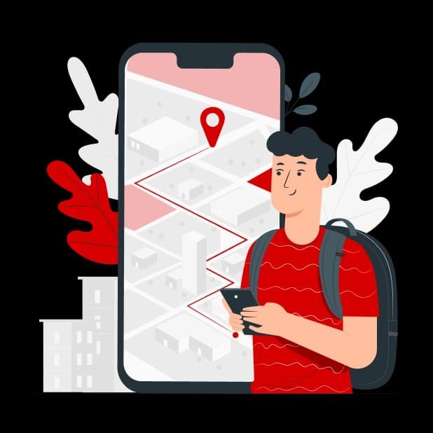 Vector image of user with mobile device and map